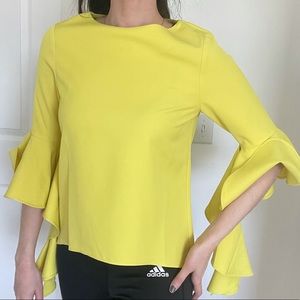 Bright yellow blouse with funky bell sleeves, NWT